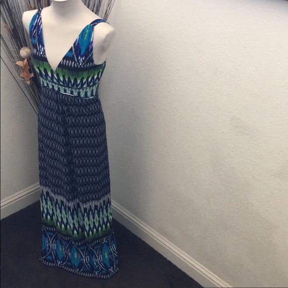 🌼Raindrops Navy Green & Turquoise Maxi Dress - Picture 3 of 8